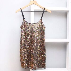 Free People Intimately Medium Confetti Sequins Slip Mini Dress Party Festive